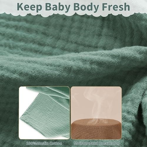 Muslin Swaddle Blankets for Newborn, 2 Pack Breathable Soft Receiving Blanket, Large 41 x 41 inches Swaddle Wrap Burping Clothes, Essentials Infant Shower Items. (Beige & Green) thumbnail 6