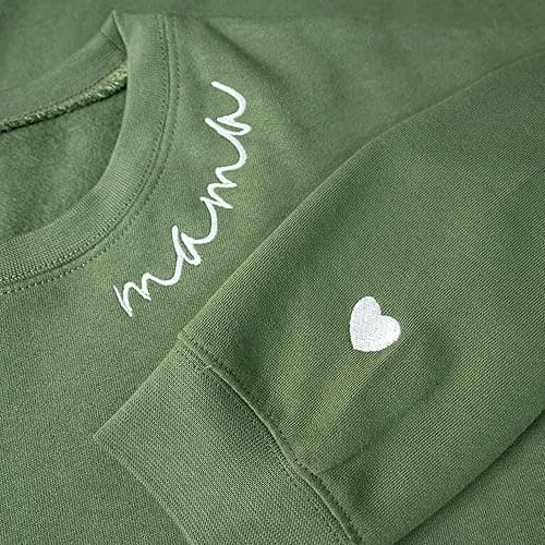 IZI POD - Mom Mama Grandma Embroidered Crewneck Sweatshirt Heart On Sleeve For Women-Gifts For Mom, Grandma, Mimi, Nana, Gigi thumbnail 7