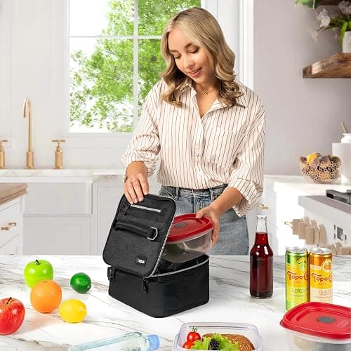 opux Insulated Lunch Box for Men Women Adult, Compact Lunch Bag for Kids Boy Girl Teen, Soft Lunch Cooler Bag for Work School, Leakproof Lunchbox Lunch Pail with Clip-on Buckle, Heather Charcoal thumbnail 2