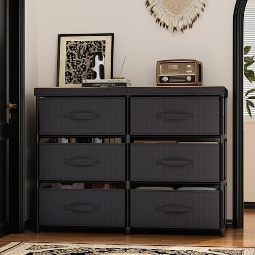GcdPai Dresser with 6 Fabric Drawer Stand Desktop Sturdy Metal Plastic Support Tube Cube Storage Cabinet for Bedroom Organization Dorm Front Hall Entryway thumbnail 5