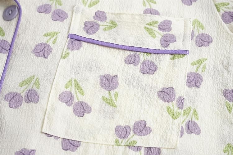 Vopmocld Big Girls Button Down Sleepwear Short Sleeve top & Pants 2PCS Crepe Pajama Sets Soft Lapel Shirt Loungewear - 18 - Purple Floral thumbnail 4