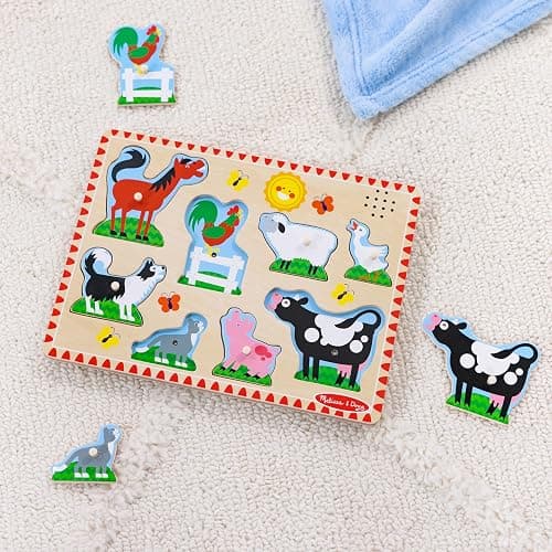 Melissa & Doug Farm Animals Sound Puzzle - Wooden Peg Puzzle With Sound Effects (8 pcs) - Farm Animals thumbnail 9