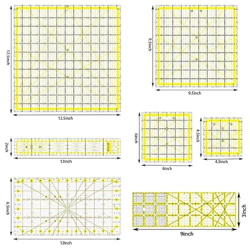 Quilting Rulers, 7 Piece Acrylic Ruler, Fabric Cutting Ruler (12.5"X12.5", 9.5"X9.5", 6"X6", 4.5"X4.5",12"x6.5",9"x3",12"x2"), Sewing & Quilting Templates thumbnail 2
