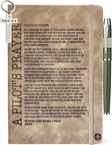Pilot Gifts Men Women, Pilot Prayer Leather Journal 200 Pages Notebook A5 Lined with Pen and Keychain, Thoughtful Religious Gift for Aviation Airplane Future Pilot Birthday Graduation Christmas - Image 1