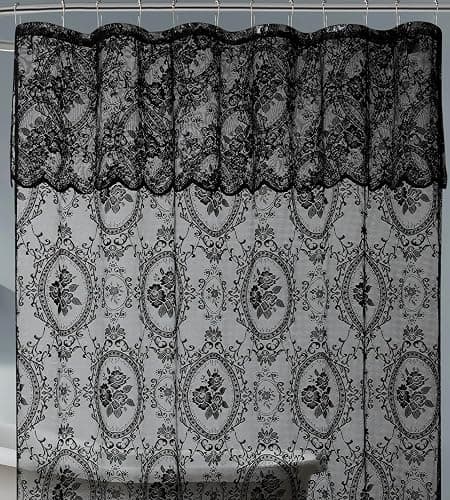NOIR GOTHIC DECOR Shower Curtain with Black Valance. 72 Inch Goth Vintage Curtain Perfect for Gothic Bathroom. (SH Black-Black 72) - Black With Black Valance - 72"W x 72"L (Pack of 1) thumbnail 6