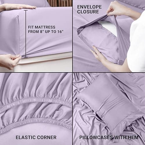 Utopia Bedding Twin Sheet Set – 3 Piece Bed Sheets for Twin Size Bed, Soft and Breathable Microfiber, Includes 1 Fitted Sheet, 1 Flat Sheet and 1 Pillowcase (Lavender) thumbnail 5