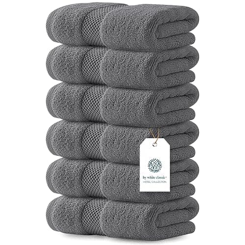 White Classic Luxury Dark Gray Hand Towels - Soft 100% Turkish Cotton | Highly Absorbent Hotel spa Bathroom Towel Collection | 16x30 Inch | Set of 6 - Image 1