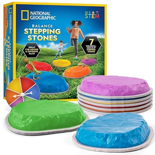 National Geographic Stepping Stones for Kids – 7 Durable, Non-Slip Stones Encourage Toddler Balance & Motor Skills, Indoor & Outdoor Toys, Balance Stones, Obstacle Course - Image 1