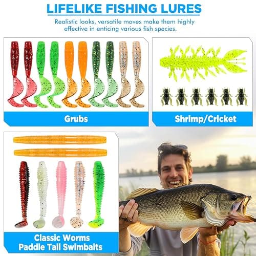 PLUSINNO Fishing Lures, 137Pcs Tackle Box with Tackle Included, Crankbaits, Spoon, Hooks, Weights & Other Accessories, Fishing Bait Lure Gear Kit Gift for Men Bass Freshwater thumbnail 7