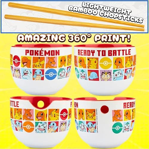 Get Trend Pokemon Ramen Bowl 3 Pc Set with Bamboo Chopsticks, Spoon for Kids Teens Adults, 20oz Noodle Bowl, Microwave Safe, Pikachu Gifts for Kids (Multi Pokemon) thumbnail 4