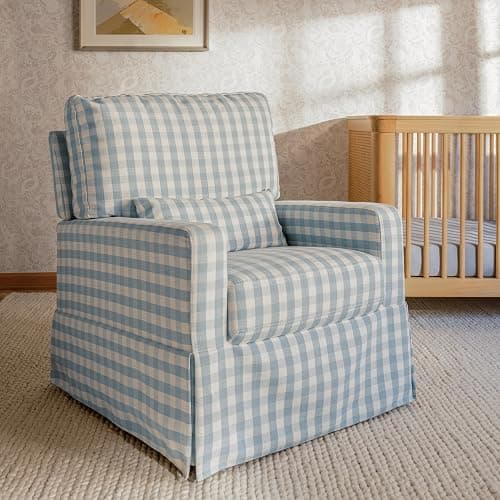 NAMESAKE Crawford Pillowback Comfort Swivel Glider in Blue Gingham, Greenguard Gold & CertiPUR-US Certified thumbnail 2