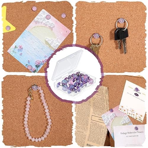30Pcs Decorative Thumb Tacks, Glitter Rhinestone Purple Push Pins, 0.45” Shiny Diamond Thumb Tacks, Cute Push Pins for Corkboard, Home Office Supplies thumbnail 5