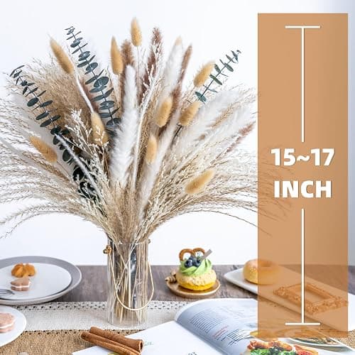 Boho Decor Pampas Grass and Eucalyptus Bouquet,pompas Grass Dried Flowers Arrangement for Centerpiece Table Decor,Wedding,Home,Room,Rustic Decor thumbnail 2