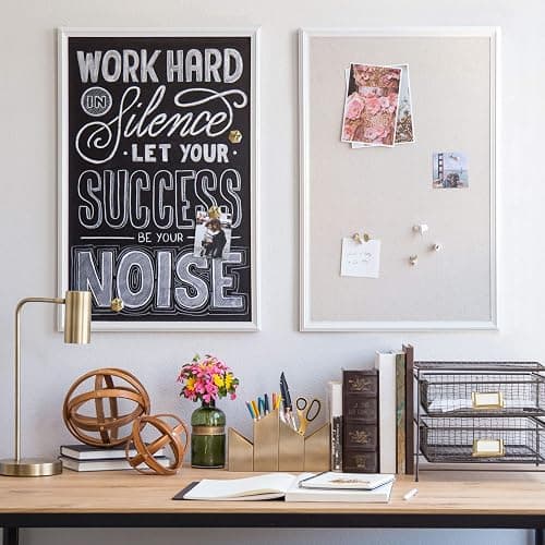 U Brands Farmhouse Linen Bulletin Board, 30" x 20", White Wood Style Frame, Includes Push Pins thumbnail 11