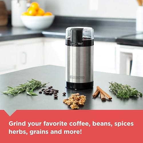 BLACK+DECKER One Touch Coffee Grinder, 2/3 Cup Coffee Bean Capacity, Spice Grinder, One Touch Push-Button Control -150 Watts -Stainless Steel Blades thumbnail 4