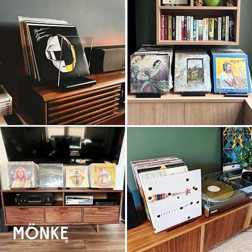 MÖNKE Rangement De Disques Vinyles - Un Support De Disques Au Design Minimal - Capacité De 60 Lp - S'adapte À Tous Les Décors (Marron) thumbnail 4