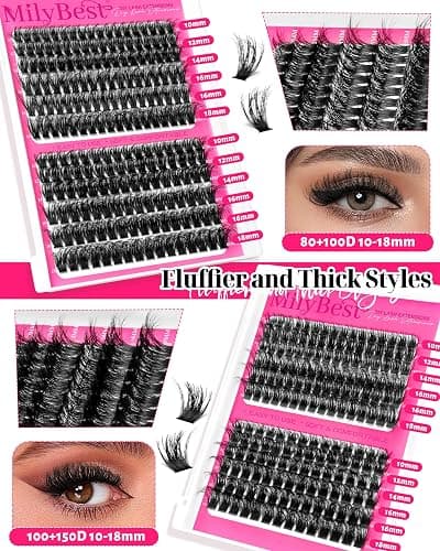 MilyBest 4 Styles Lash Clusters Kit 864Pcs Eyelash Clusters Lash Kit Volume Lashes Clusters D Curl DIY Individual False Eyelashes with 2 Bond&Seal Wispy Bulk Cluster Eyelash Extensions Kit De Pestañas thumbnail 3