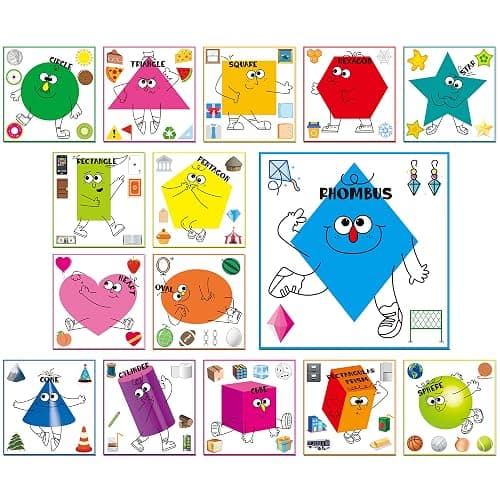 15 PCS Shape Posters, Shapes Learning Bulletin Board Set School Decoration Supplies Teaching Tool for Toddler Kid Family Classroom, 12” x 11.5” - Image 1