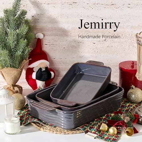 Ceramic Baking Dish Set of 3, Casserole Dishes for Oven, Square Porcelain Bakeware Set with Handles, Lasagna Baking Pan for Cooking, Perfect for Baking and Serving, Housewarming, Halloween, Thanksgiving, Christmas, New Year- Kiln-Transformed Purple thumbnail 7