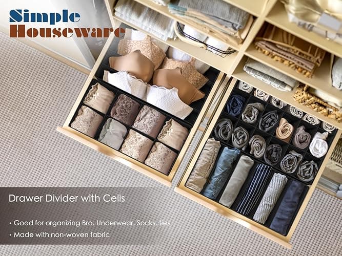 Simple Houseware 4-Pack Drawer Organizer Set - Closet Dividers for Underwear, Socks, Bras, Scarves, Ties - Foldable Non-Woven Storage Boxes, Black thumbnail 6