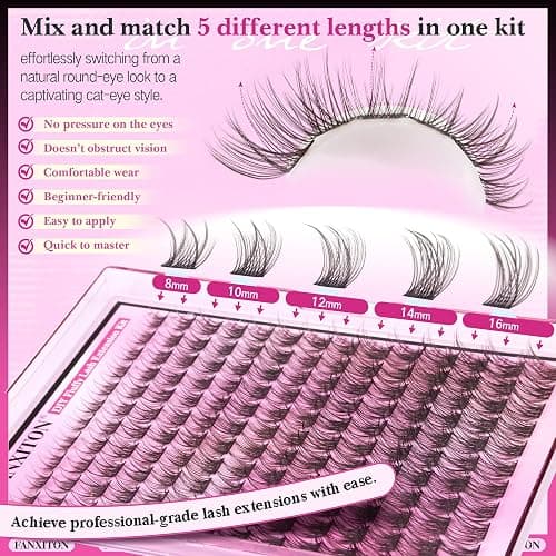 DIY Lash Extension Kit Natural Look Wispy Lash Clusters D 154 pcs Lashes Clusters 8-16 mm Eyelash Extension Kit Lash Bond and Seal Lash Tweezers Individual Lashes Lash Cluster Kit For Beginners thumbnail 4