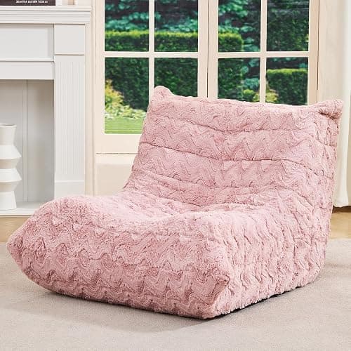 Bean Bag Chairs for Adults Giant Bean Bag Chair Memory Foam BeanBag Chair Bean Bag Sofa with Filler Faux Fur Fireside Beanbags Lazy Sofa for Living Room Bedroom Office (Pink Chevron, Single) - Image 1