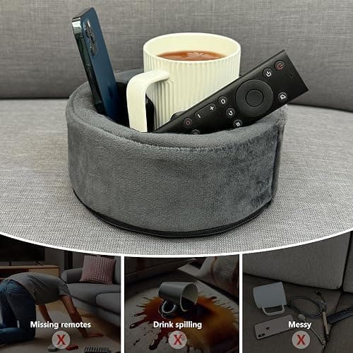 Couch Cup Holder Pillow, Sofa and Bed Organizer Caddy for Drinks, Remotes, Phones (Gray) thumbnail 3