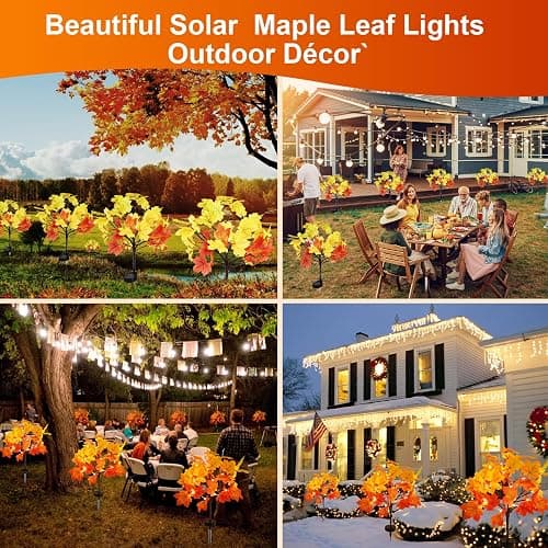 2 Pack Solar Fall Lights for Outside, Fall Décor 40LED with Maple Leaf Solar Stake Lights Outdoor, Waterproof Fall Lights for Yard Pathway, Halloween Thanksgiving Christmas Decorations - Maple Leaf, Orange thumbnail 7
