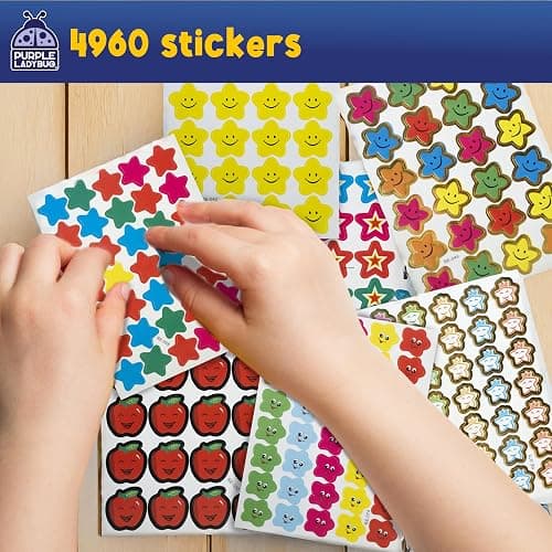 PURPLE LADYBUG Teacher Stickers for Students - 4960 Reward Stickers for Kids Classroom Supplies, Teacher Must-Haves for Classroom Reward Charts, Star, Back to School Gift thumbnail 3