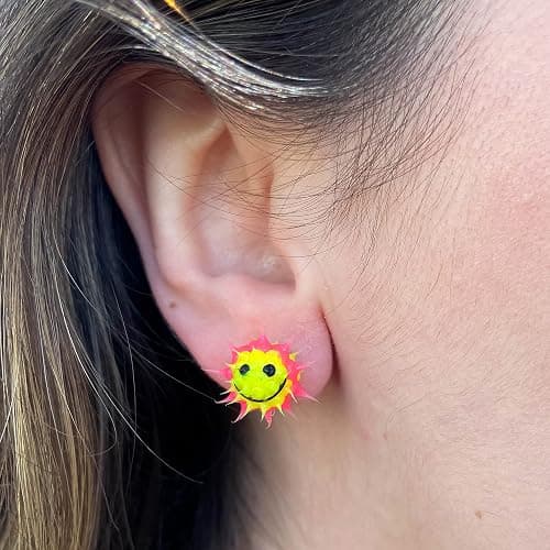 6 Spike Earrings for Women - Silicone Stud Earrings Set, Kawaii Smiley Face Earring Pack for Adults, Funk Rave Heart Earrings, Womens Y2K 90s Peace Sign Earring thumbnail 2
