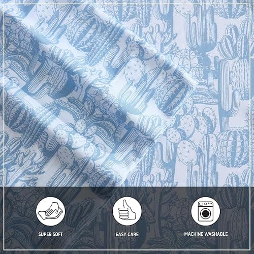 Wrangler - Queen Size Sheet Set, Ultra-Soft & Wrinkle-Resistant Bedding for Year Round Comfort, Deep Pockets, Bed Sheets with Matching Fitted Sheet & Pillowcases (Cactus Toile Blue) thumbnail 4