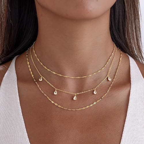 Fwlisesa Layered Necklaces for Women, Dainty Gold Necklace Stack 14k Gold Plated Layering CZ Chain Choker Necklaces for Women Trendy Simple Non Tarnish Gold Necklaces Set Fashion Bridal Prom Jewelry thumbnail 5