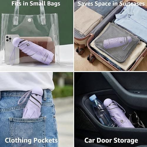 BAODINI Travel Essentials Mini Umbrella for Purse With Case Small Compact UV Sun Protection Lightweight Tiny Pocket Manual Open Close Umbrella for Women Kids and Men Fits Purse Backpack thumbnail 5