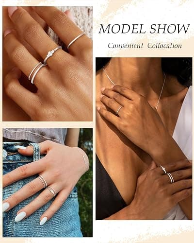 TOBENY Stackable Silver Gold Rings for Women Non Tarnish 14K Gold Plated Cubic Zirconia Ring Set Trendy Dainty Engagement Wedding Bands Thumb Rings Stacking Promise Statement Rings Jewelry Size 6-10 thumbnail 5