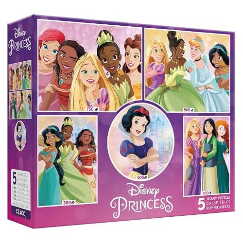 Ceaco - Disney Princess Collection - 5 Pack, 300-750 Piece Jigsaw Puzzles | Official Art, Made in USA, Recycled Board, Finished Size 21 x 15 in, Includes Poster, Frameable Art, Giftable - Image 1