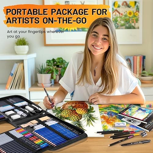 106 PCS Art Supplies Sketching Kit, Pro Drawing Pencils with 3-Color Sketchbook, Coloring Book, Colored Graphite Charcoal Watercolor & Metallic Pencils, Drawing Supplies Gifts for Artists Adults Kids thumbnail 2