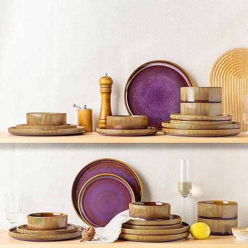 TheTerra Ceramic Dinnerware Sets for 8, 24 Pieces Porcelain Lightweight Plates and Bowls Sets, Scratch Resistant Dish Set, Oven & Microwave & Dishwasher Safe, Amber Amethyst thumbnail 7