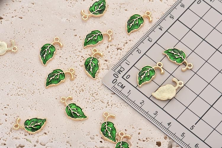 Pack of 80 Green Leaves Enamel Charms Gold Plated Colored Pendants Hawaii Style Accessories for Necklace Bracelet Jewelry Making DIY Crafting thumbnail 3