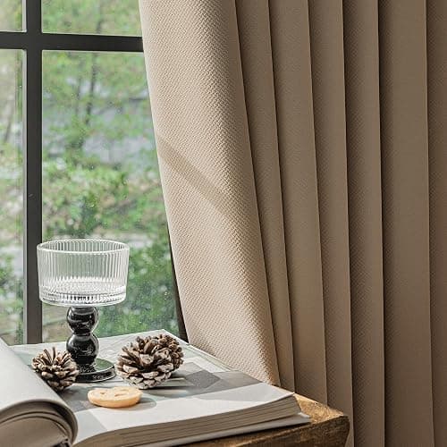 FMFUNCTEX 100% Brown Blackout Curtains for Bedroom, Solid Weave Textured Geometric Weave Curtains 90 Inches Long Thermal Insulated Curtains Living Room, Black Out Drapery Grommet 2 Panels thumbnail 6