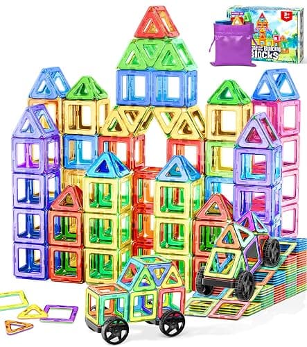 COOLJOYA Magnetische Bausteine, Magnetspiel STEM Magnetbausteine, Montessori Spielzeug ab 3 Jahre, Magnete Kinder ab 3 4 5 Jahre Kinder Jungen und Mädchen, 50 Teile Magnetbausteine - Image 1
