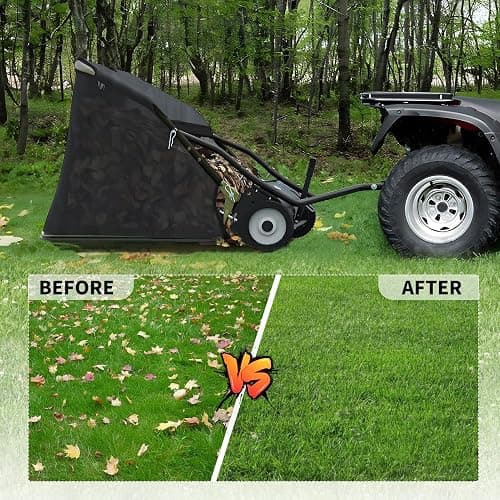Tow Behind Lawn Sweeper, 44" Sweeping Width, 25 cu ft, Foldable Large Pull Behind Grass Sweeper, Heavy Duty Leaf & Grass Collector with Adjustable Brush Height, Dumping Rope Rubber Wheels Black thumbnail 5