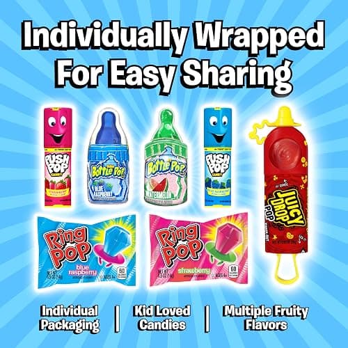Candy Variety Pack, 18 Count Assorted Lollipops, Bulk Individually Wrapped Ring Pop, Push Pop, Baby Bottle Pop & Juicy Drop, Ideal for Birthdays, Party Favors for Kids & Hard Candy Gifts, 1.7 pounds thumbnail 5