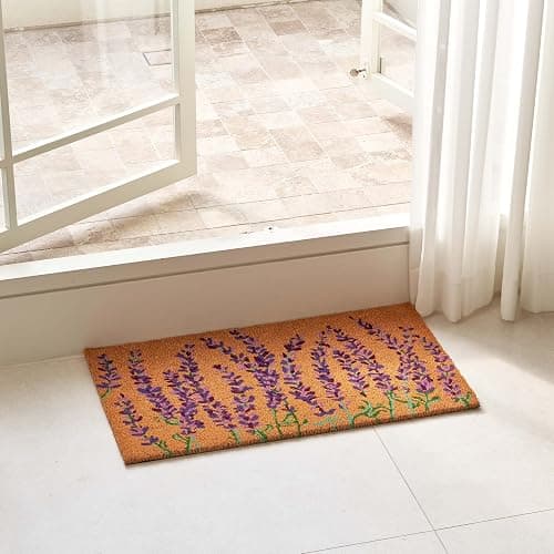 KANKUN Coco Coir Door Mat with Heavy Duty Backing, Welcome Doormat (17" x 30"), Doormat Entrance (Lavender Floral) thumbnail 2