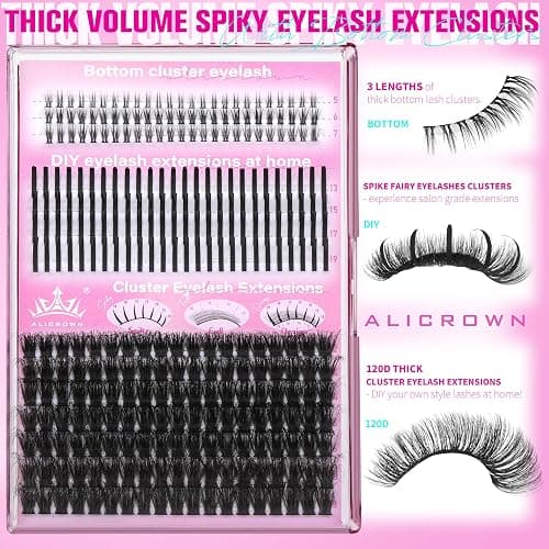 Volume Lash Clusters Spikes Eyelash Extensions Thick Lash Extensions DIY Eyelash Extensions at Home with Bottom Eyelash Clusters (12mm-19mm, 312Pcs in Total) thumbnail 2