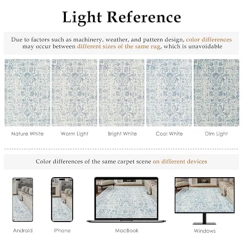 PureCozy Blue Area Rug 5x7 Machine Washable Vintage Living Room Distressed Non Slip Carpet Traditional Indoor Bedroom Retro Floral Accent Throw Large Rug Office Kitchen Bathroom Dining Room | Machine Washable, Non Slip, Blue, Large, Vintage, Traditional, Distressed, Indoor, Retro, Accent thumbnail 2