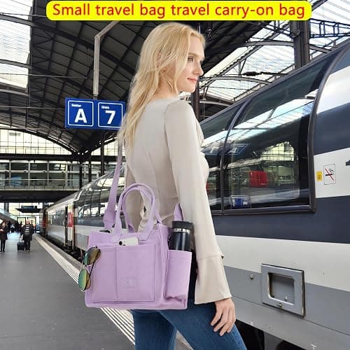 ZHMO Canvas Tote Bag for Women,Womens Purse Handbags Totes Bags Crossbody Work Laptop Book Bag for Travel Nurse College Gift - Canvs Elegant Beige thumbnail 9