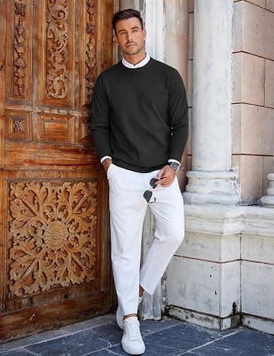 COOFANDY Mens Crew Neck Sweaters Long Sleeve Lightweight Knit Dress Pullover Sweaters thumbnail 3