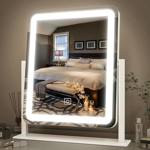 FENNIO Vanity Mirror with Lights - 15"x12.6" LED Lighted Makeup Mirror, Large Makeup Mirror with Lights, Touch Screen with 3-Color Lighting, Dimmable, for Vanity Desk Tabletop, Bedroom - Image 1