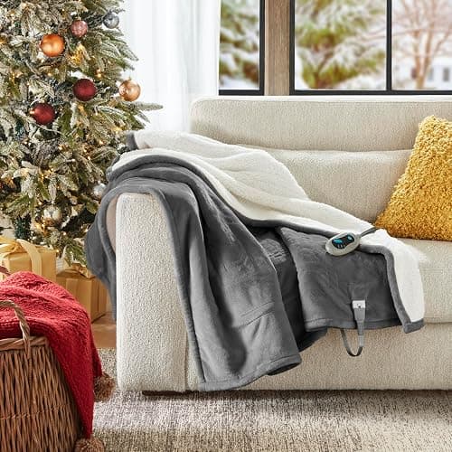 Beautyrest Heated Blanket, Electric Blanket, Soft, Warm, Reversible Plush - Sherpa Heating Blanket with 20 Heat Settings, 1-10 hrs Timer Auto Shut Off, Machine Washable, Full (84 inx80 in), Grey thumbnail 4
