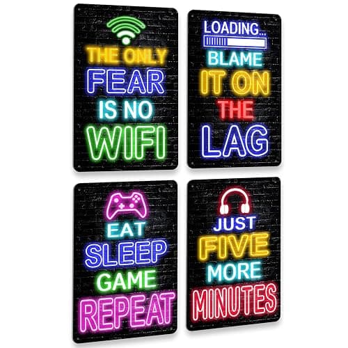 Drsoum Video Gamer Room Decor for Boys Gaming Wall Decor Neon Gaming Room Metal Sign 12 x 8 Inch Set of 4 - Gamer Wall Decor Teenage Boy Room Decor - Image 1
